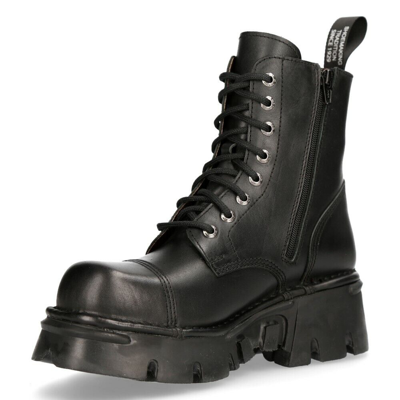 Pre-owned New Rock Rock M-newmili083-s19 Combat Boots Black Leather Military Biker Shoes