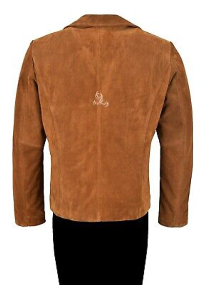 Pre-owned Smart Range Leather Mens Leather Jacket Tan Suede Classic Collared Blazer Casual 70's Fashion Style