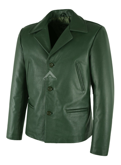 Pre-owned Smart Range Men's 70's Jacket Green Classic Collared Blazer Real Cowhide Leather Jacket 4162