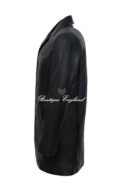 Pre-owned Smart Range Men's Long Leather Blazer Black Classic Italian Tailored Soft Real Leather 3476