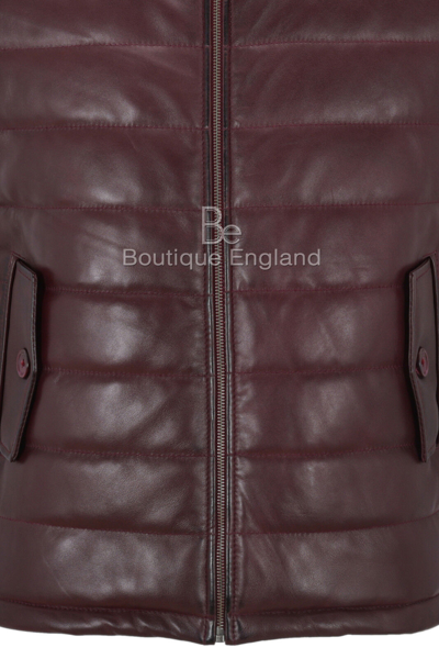 Pre-owned Smart Range Men's Burgundy Stand Up Collar Quilted Waistcoat Lamb Leather Gilet Waistcoat 4330