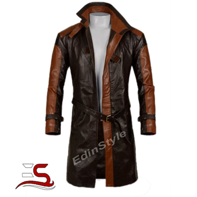 Pre-owned Handmade Genuine Leather Aiden Pearce Watch Dog Trench Coat For Men Hand Made 3/4 Coat