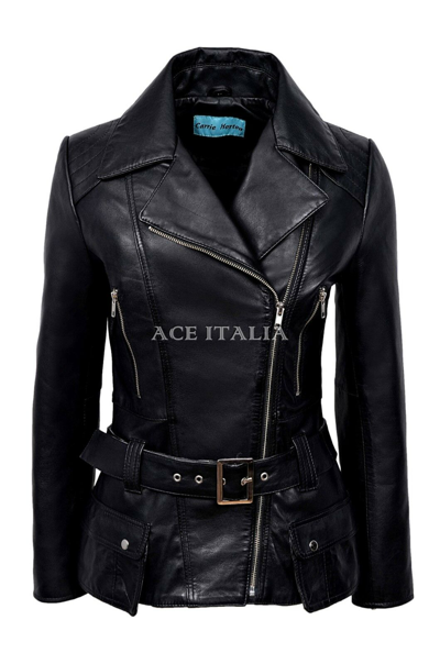 Pre-owned Smart Range Leather 'feminine' Ladies Leather Jacket Black Belted Chic  Rock Real Leather Jacket 2812