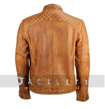 Pre-owned Jacklets Men's Café Racer Washed Vintage Zipped Smart Casual Biker Real Leather Jacket