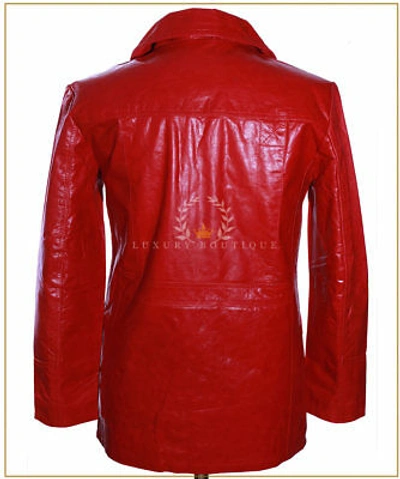 Pre-owned L.b Fight Club Red Mens Smart Designer Real Cowhide Leather Movie Film Blazer Jacket