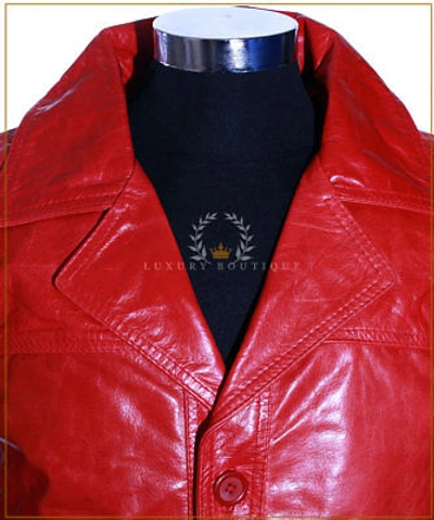 Pre-owned L.b Fight Club Red Mens Smart Designer Real Cowhide Leather Movie Film Blazer Jacket