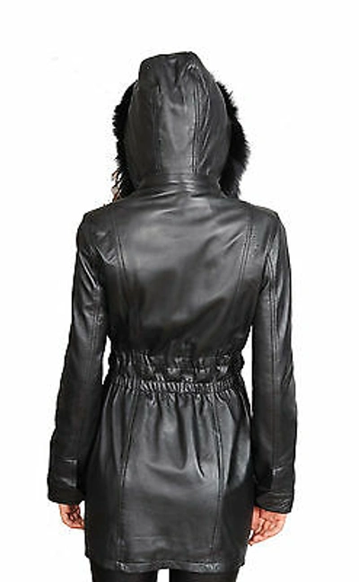 Pre-owned Fashion Womens Fitted Parka Soft Leather Coat Mila Top Quality Hooded Zip Up Jacket