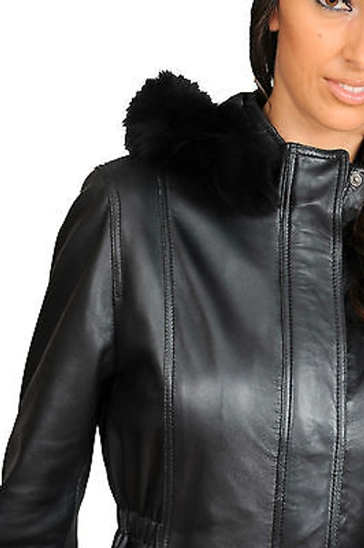 Pre-owned Fashion Womens Fitted Parka Soft Leather Coat Mila Top Quality Hooded Zip Up Jacket
