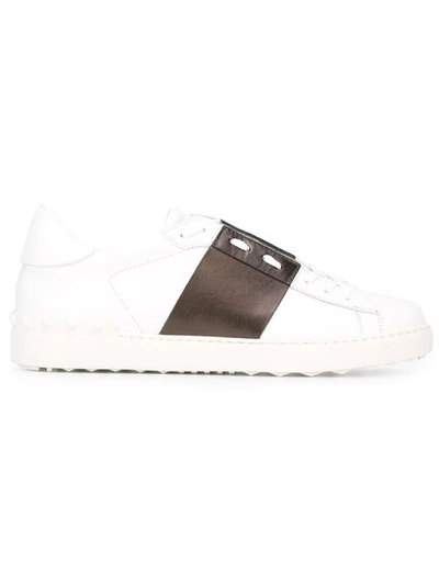 Valentino Garavani Open Color Block Leather Sneakers In Bianco Rutenio|bianco