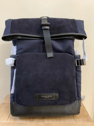 Pre-owned Michael Kors Bn  Indigo & Black Leather & Suede Kent Sports Backpack