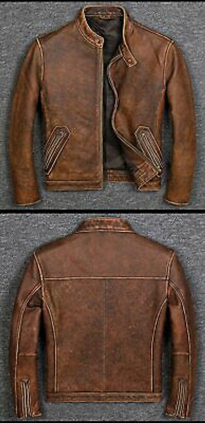 Pre-owned Superior Leather Garments Mens Real Leather Distress Cafe ...