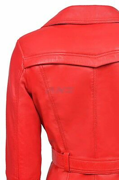 REAL LEATHER Pre-owned Trench Ladies Red Classic Mid-length Designer Real Soft Leather Jacket Coat
