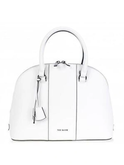 Pre-owned Ted Baker Baylley Crosshatch Leather Dome Crossbody Bag White