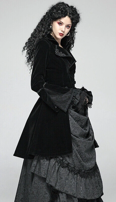 PUNK RAVE Pre-owned Train Velvet Coat Jacket Gothic Lolita Baroque Victorian Corset Lace Punkrave Bk