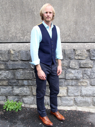 Pre-owned Gurteen Menswear England Blue Traditional Wool Waistcoat By Gurteen Size 38 - 52in Four Pockets 6 Buttons