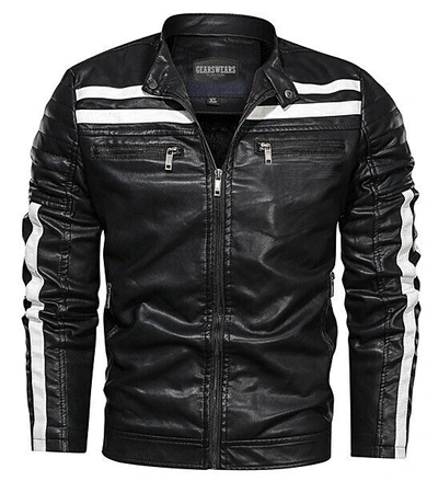 Gearswears Classic Men's Motorcycle Biker Jacket - 100% Genuine Black  Leather