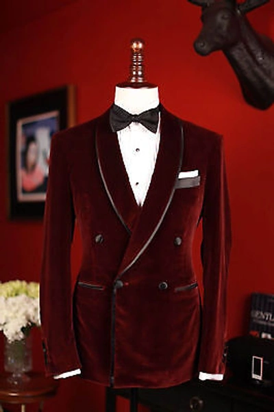 Pre-owned Handmade Men Smoking Jackets Ehs Designer Wedding Groom Tuxedo Dinner Velvet Blazers Uk