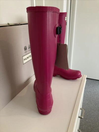 Pre-owned Hunter Womens  Norris Field Side Adjustable Wellington Boots. Loganberry. Uk 4