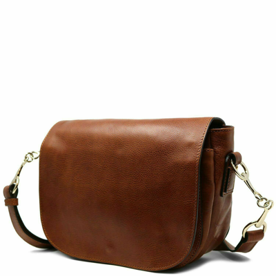 Pre owned Floto Italian Leather Roma Saddle Bag Women s Handbag Shoulder Bag Crossbody ModeSens