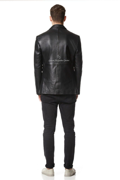 Pre-owned Smart Range Men's Leather Blazer Black 100% Real Napa Milano 2 Button Classic Blazer 3450
