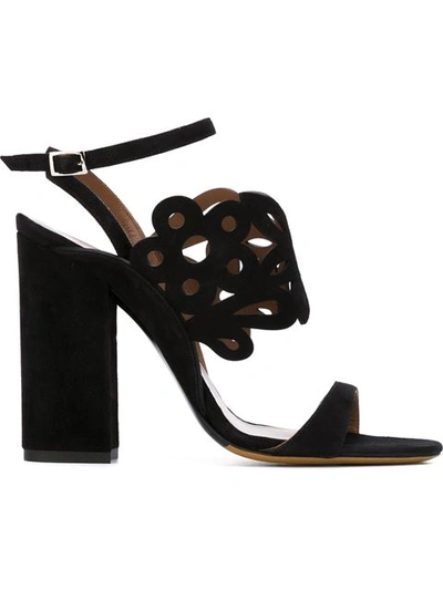 Tabitha Simmons Floral Laser-cut Suede Sandals In Black