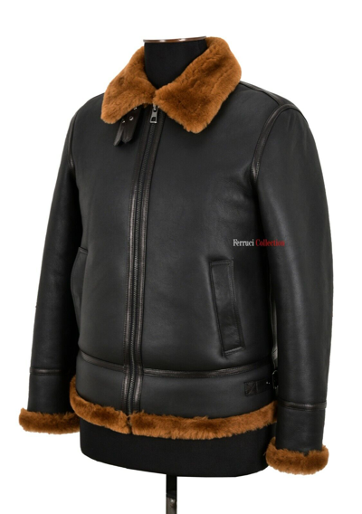 Pre-owned Smart Range Lather Mens Sheepskin Fur Jacket B3 Black Dark ...
