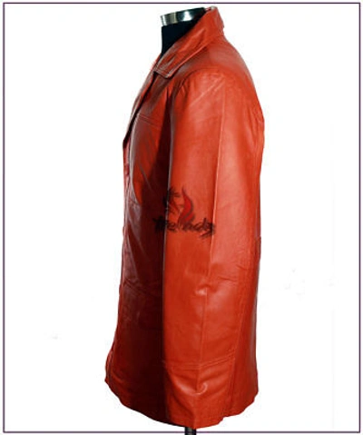 Pre-owned Real Leather Fight Club Orange Men's Smart Real Lambskin Leather Movie Film Blazer Jacket