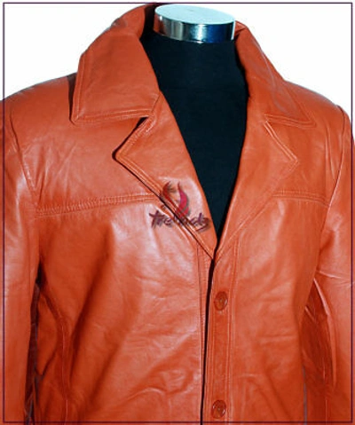 Pre-owned Real Leather Fight Club Orange Men's Smart Real Lambskin Leather Movie Film Blazer Jacket