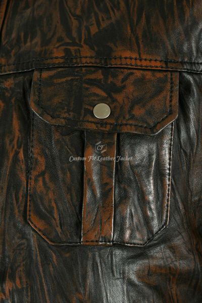 Pre-owned Smart Range Mens Leather Shirt Classic Bronze Wrinkle Effect Casual Retro Real Leather Shirt