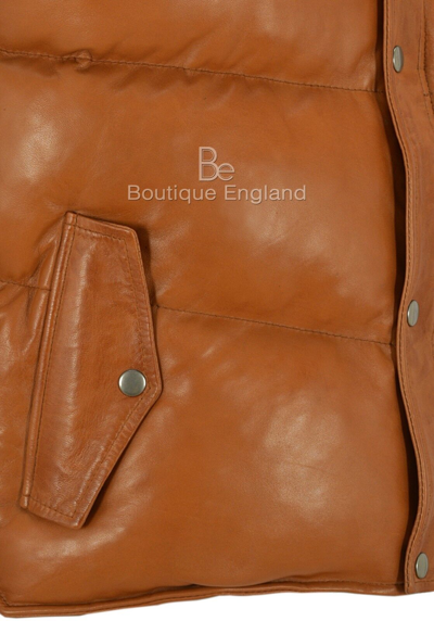 Pre-owned Smart Range Men's Puffer Leather Waistcoat Tan Padded Lambskin Leather Casual Waistcoat Style