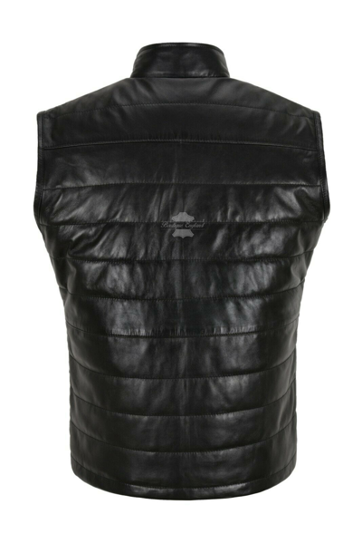 Pre-owned Smart Range Men's Quilted Leather Gilet Black Real Lamb Leather Winters Waistcoat Waistcoat 4330