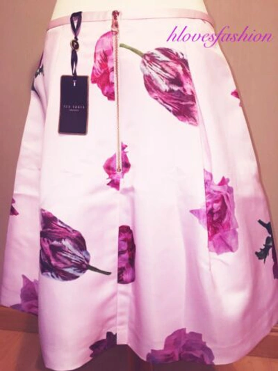 Pre-owned Ted Baker ✨? Oil Painting Pink Satin Tulip Floral Skirt New+tags 12 Ted 3 Rare