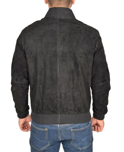 Pre-owned Fashion Mens Soft Goat Suede Bomber Jacket Slim Fit Sports Varsity Baseball Coat Black