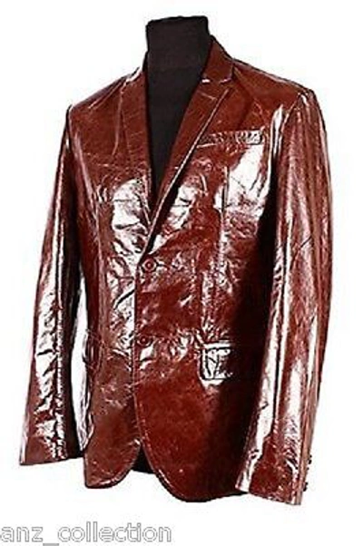 Pre-owned Real Leather Godzilla Two Button Classic Blazer Men Brown Glazed Cow Hide Leather Jackets