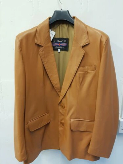 Pre-owned Style Leather Blazer  Gents Tan 42" Chest Tan