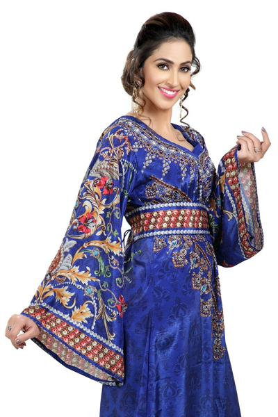 Pre-owned Maxim Creation Digital Print Tailor Made Dubai Kaftan With Crystal Luxe Embroidered Belt 8480