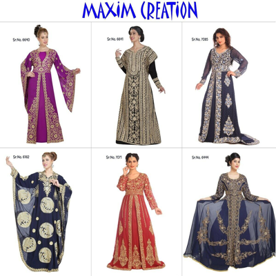 Pre-owned Maxim Creation Digital Print Tailor Made Dubai Kaftan With Crystal Luxe Embroidered Belt 8480
