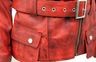 Pre-owned Infinity Ladies Red Vintage Long Feminine Leather Biker Jacket