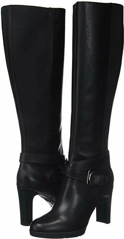 Pre-owned Geox £190 D Annya High F Black Knee High Heel Boots Real Leather  Size 3 | ModeSens