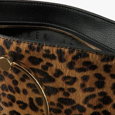 Pre-owned Ted Baker Women's Aliena Leopard Print Leather Black Bucket Crossbody Bag
