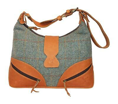 Pre-owned Barrhead Leather Scottish Deerskin Designer Leather Green Tartan Check Harris Tweed Lola Handbag