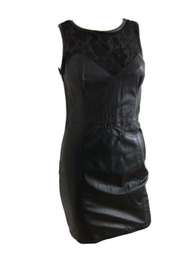 Pre-owned Topshop Rare Black Leather Lace Body Con Pencil Mini Dress Uk 8 Eu 36 Xs