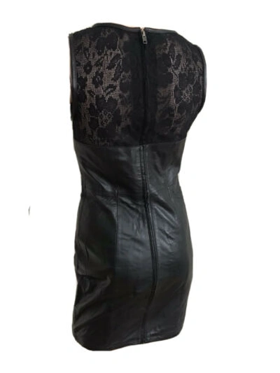 Pre-owned Topshop Rare Black Leather Lace Body Con Pencil Mini Dress Uk 8 Eu 36 Xs