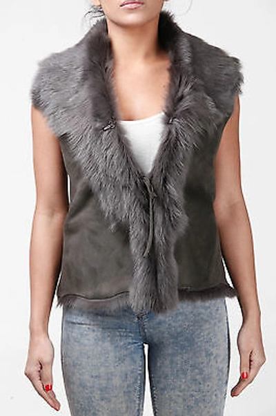 Pre-owned Samsara Grey Ladies Women's Soft Real Toscana Sheepskin Leather Gilet Waistcoat