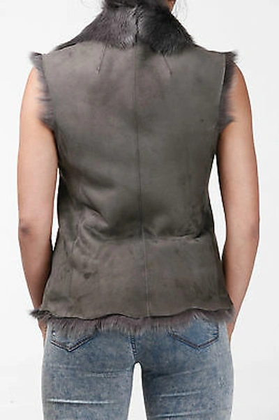 Pre-owned Samsara Grey Ladies Women's Soft Real Toscana Sheepskin Leather Gilet Waistcoat