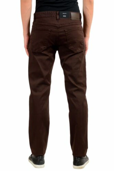 Pre-owned Hugo Boss "maine3-20" Men's Brown Stretch Regular Straight Leg Jeans