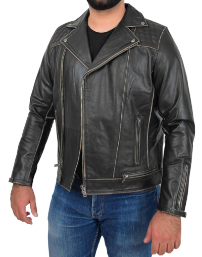 Pre-owned Fashion Mens Slim Fit Rub Off Biker Leather Jacket Distressed ...