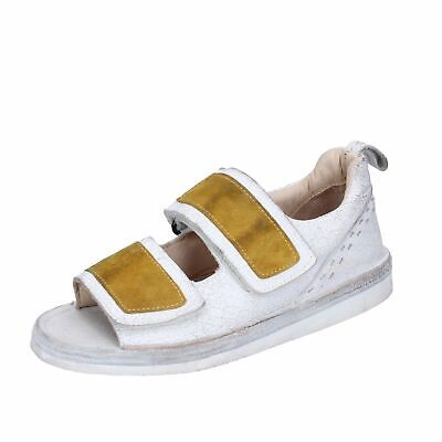 Pre-owned Moma Shoes Women  Sandals White Leather Yellow Suede Bh312