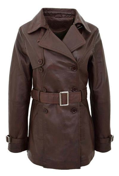 Pre-owned Leather Trench Coat In Brown