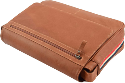 Pre-owned Fashion Mens Messenger Bag Real Tan Leather Flight Shoulder Flap Over Organiser